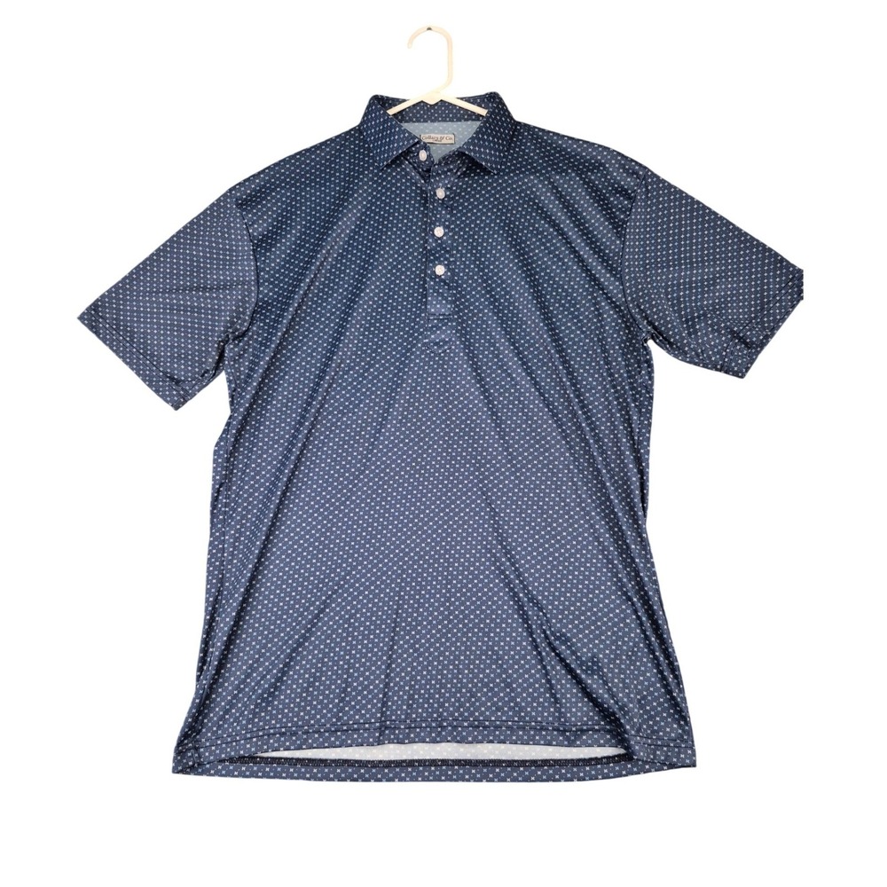 Collars & Co Mens Dress‎ Collar Polo Shirt Navy Blue Geometric Print Large